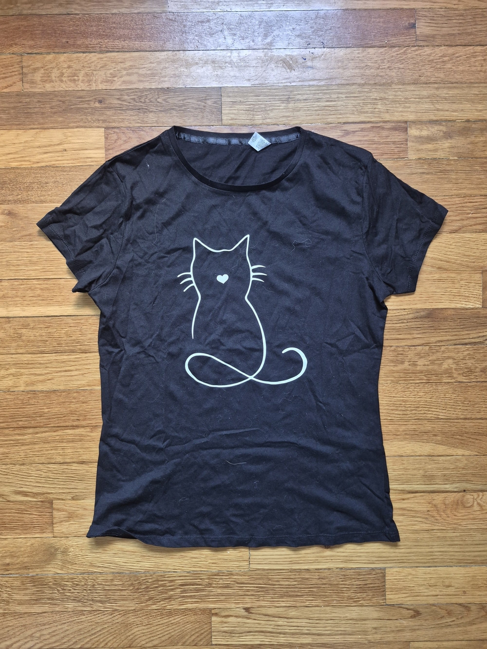 Cat Graphic Tee - Black with White Cat Design